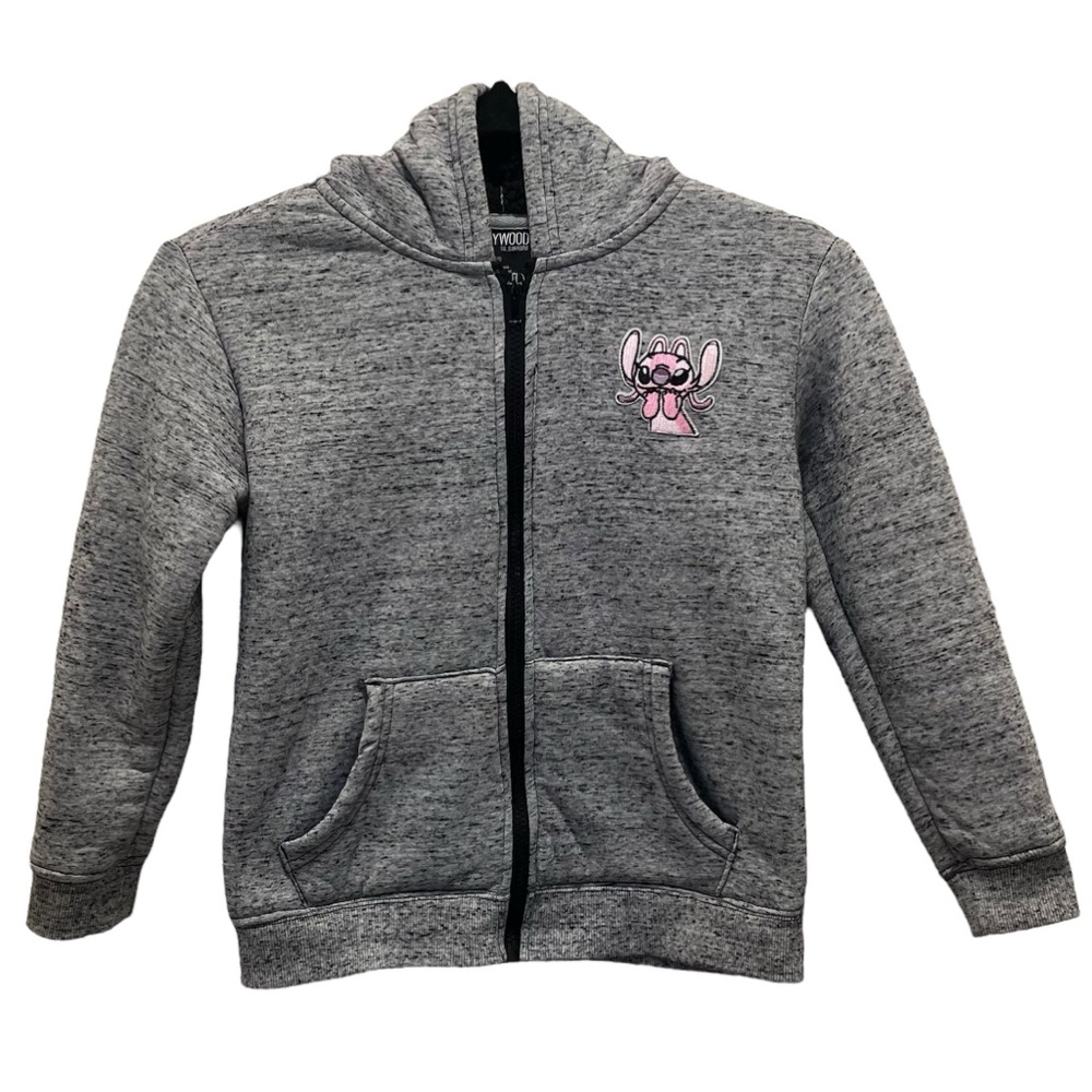 Gray Youth Size 7/8 Full Zip Fleece Lined Lilo & Stitch Angel Patch Hoodie